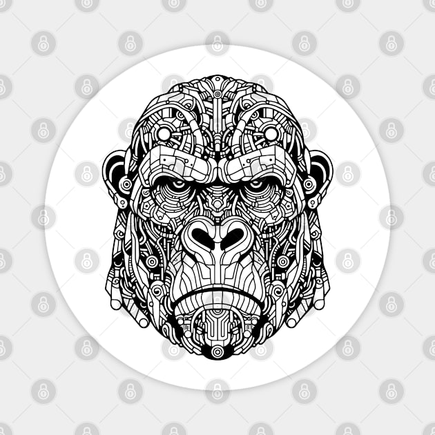 Biomechanical Gorilla: An Advanced Futuristic Graphic Artwork with Abstract Line Patterns Magnet by AmandaOlsenDesigns